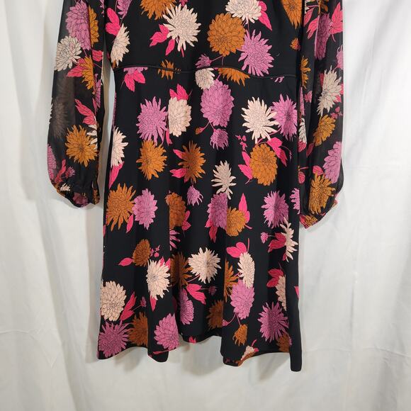 Ann Taylor Floral Chiffon Long Sleeve V neck Dress - Picture 5 of 9
